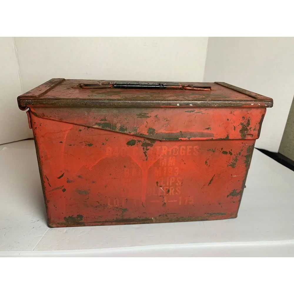 Vintage Red Military Ammo Can Metal Ammunition Box 840 Cartridges M193 Stencil
